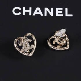 Chanel gold diamond heart hollow double c rhinestone ear clip-3754